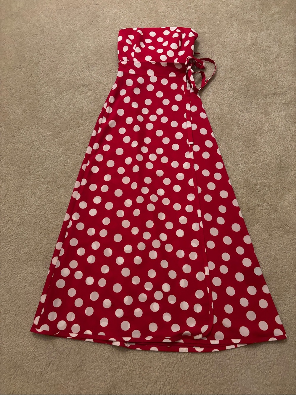 Club Monaco Red and White Polka Dot Strapless Maxi Skirt